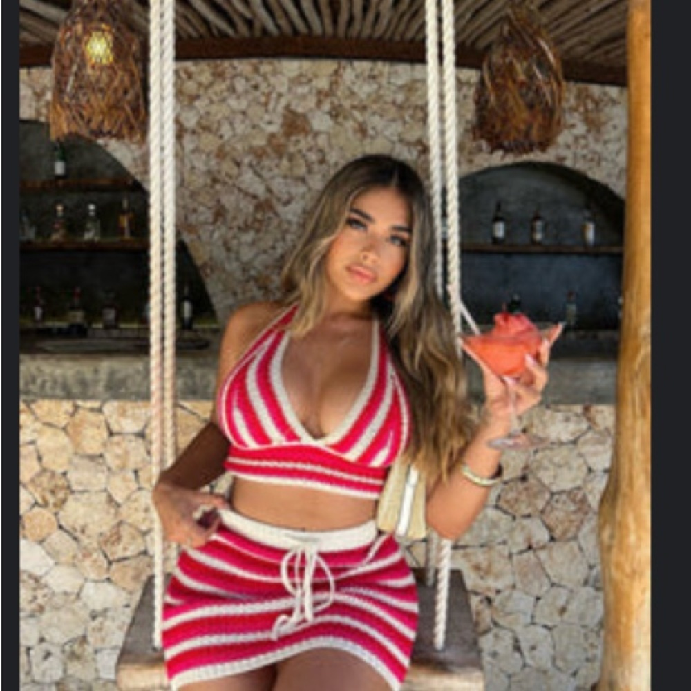 Fashion Nova Red and White Striped Halter Top